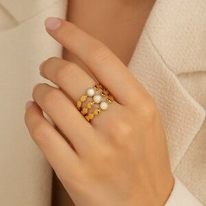 Stainless Steel Gold Toned and White Stone Adjustable Ring (R51)